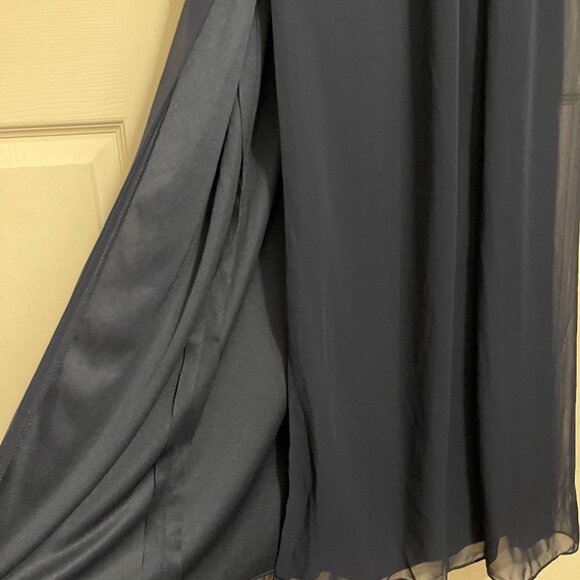 Dessy Collection Womens NWOT Blue Sleeveless Draped Chiffon Front Slit Gown Sz 6 - Picture 7 of 10